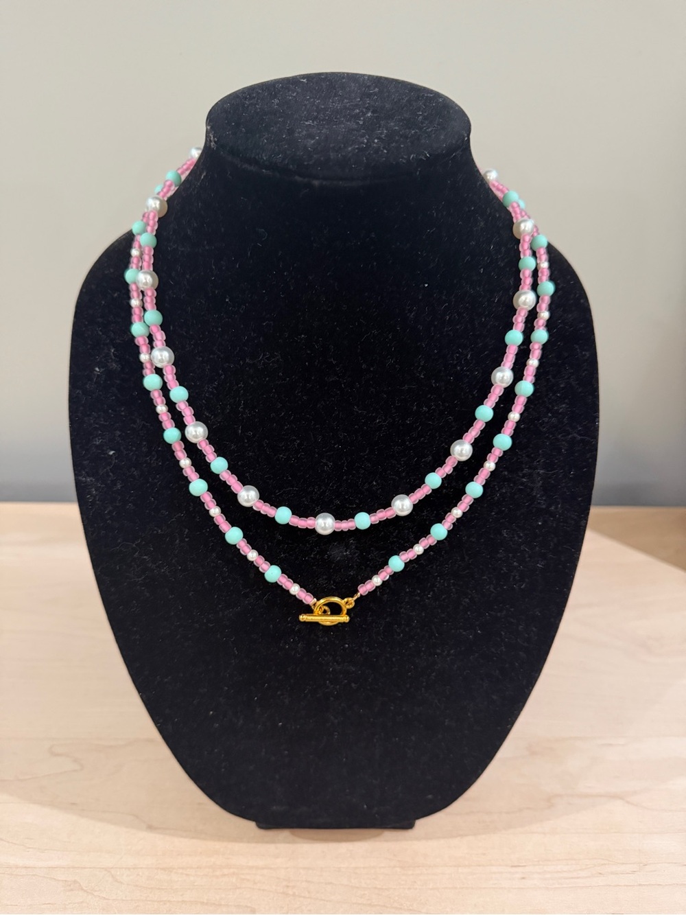 Handcrafted Pink & Turquoise Beaded Layered Necklace